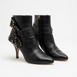 Valentino Rockstud Bow Black Calfskin Leather Ankle Booties- Size 37